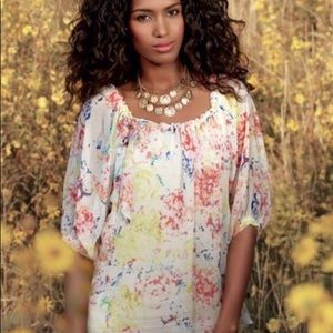 CAbi In case sheer floral top tie‎ neck XS